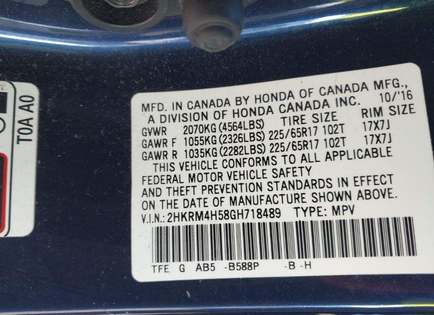 Photo 9 of 2016 Honda Cr-v EX (VIN 2HKRM4H58GH718489)