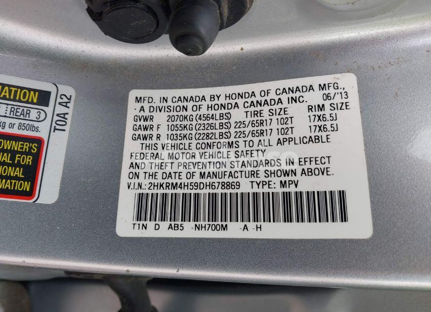 Photo 9 of 2013 Honda Cr-v EX (VIN 2HKRM4H59DH678869)