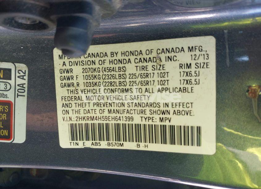 Photo 9 of 2014 Honda Cr-v EX (VIN 2HKRM4H59EH641399)