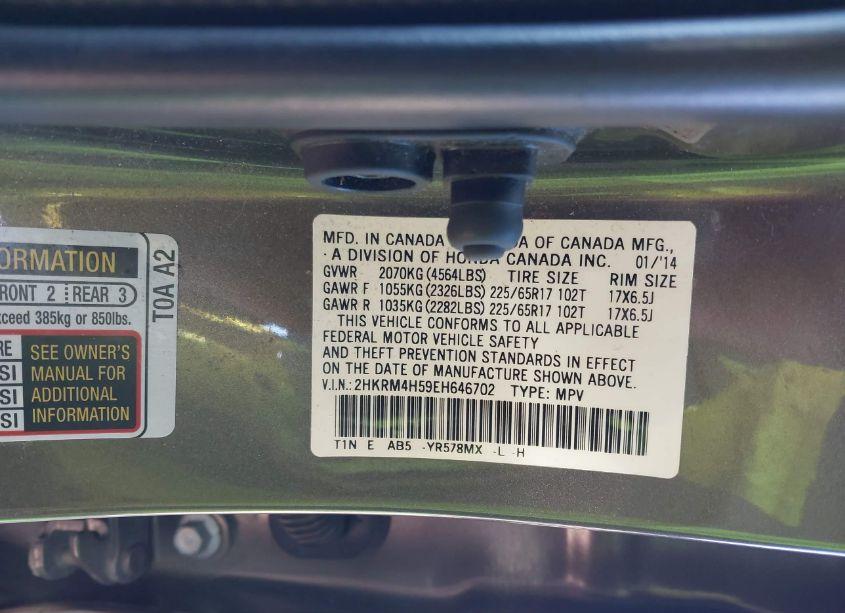 Photo 9 of 2014 Honda Cr-v EX (VIN 2HKRM4H59EH646702)