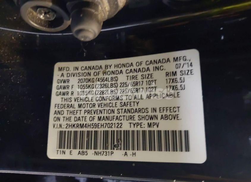 Photo 9 of 2014 Honda Cr-v EX (VIN 2HKRM4H59EH702122)