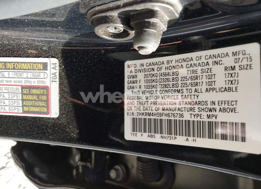Photo 9 of 2015 Honda Cr-v EX (VIN 2HKRM4H59FH676736)