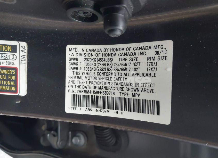 Photo 9 of 2015 Honda Cr-v EX (VIN 2HKRM4H59FH689714)