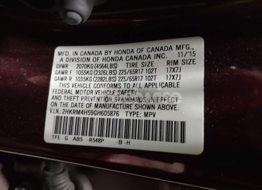 Photo 9 of 2016 Honda Cr-v EX (VIN 2HKRM4H59GH605876)