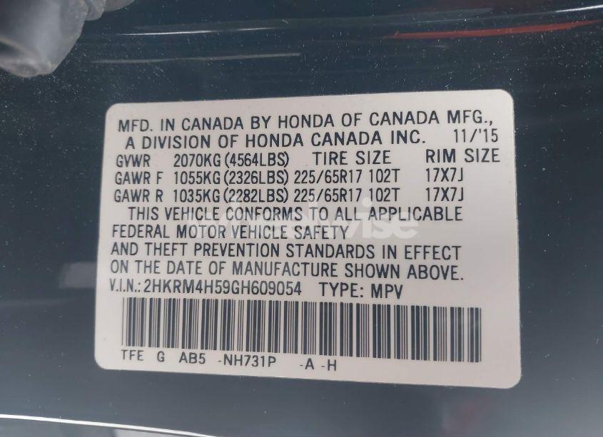 Photo 9 of 2016 Honda Cr-v EX (VIN 2HKRM4H59GH609054)