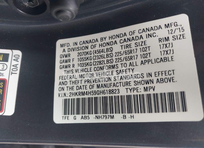 Photo 9 of 2016 Honda Cr-v EX (VIN 2HKRM4H59GH618823)