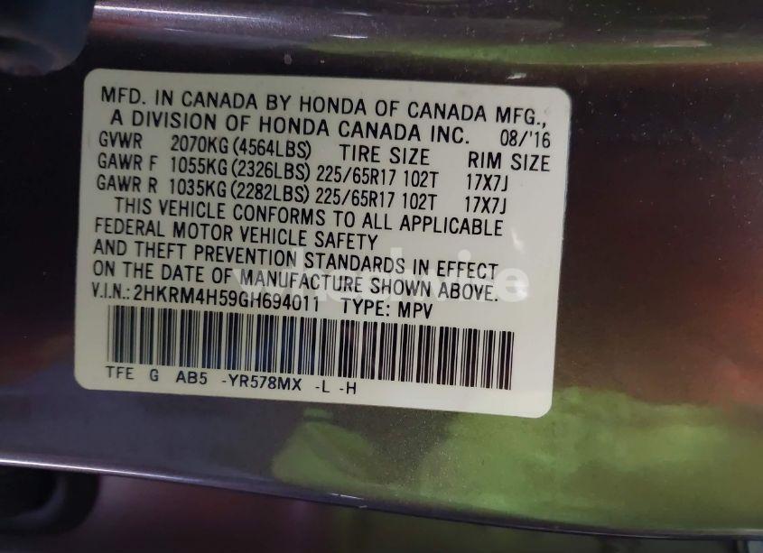 Photo 9 of 2016 Honda Cr-v EX (VIN 2HKRM4H59GH694011)