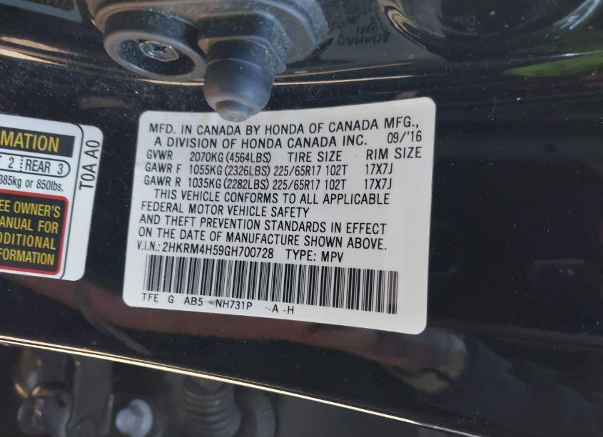 Photo 9 of 2016 Honda Cr-v EX (VIN 2HKRM4H59GH700728)