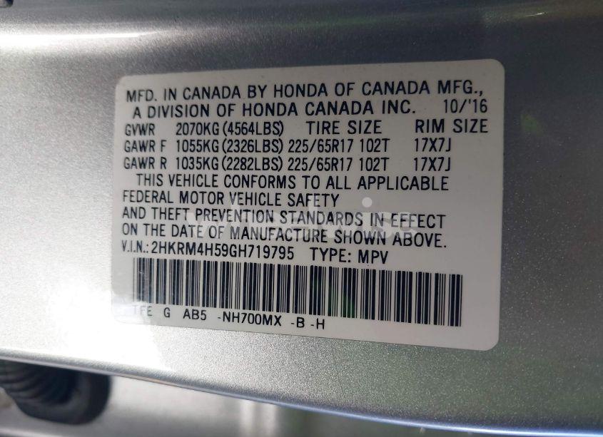 Photo 9 of 2016 Honda Cr-v EX (VIN 2HKRM4H59GH719795)