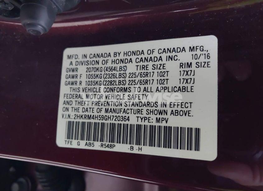 Photo 9 of 2016 Honda Cr-v EX (VIN 2HKRM4H59GH720364)