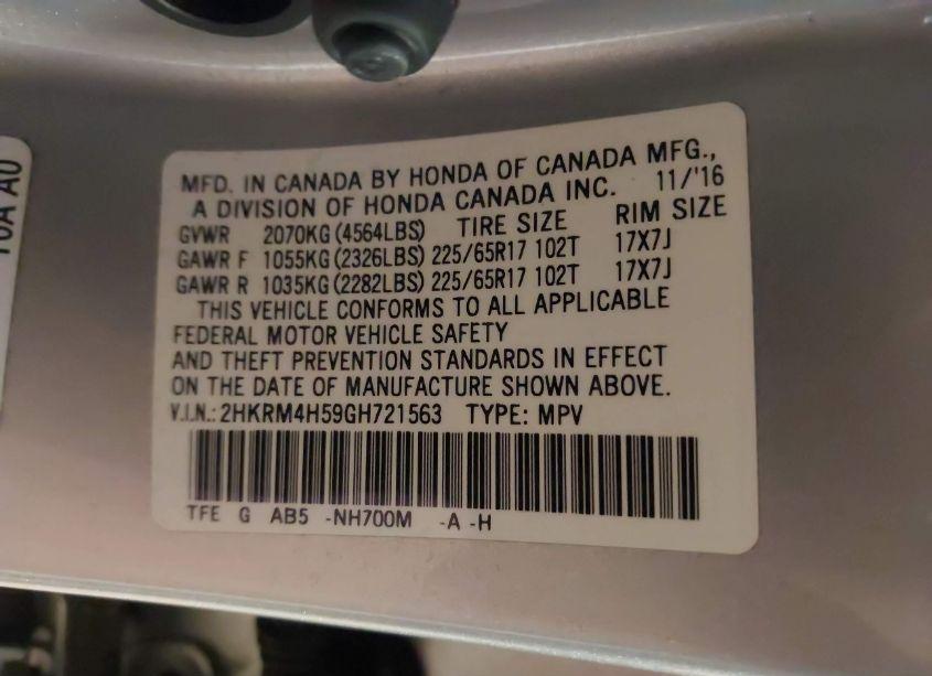 Photo 9 of 2016 Honda Cr-v EX (VIN 2HKRM4H59GH721563)