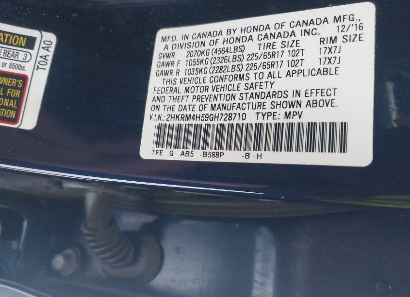 Photo 9 of 2016 Honda Cr-v EX (VIN 2HKRM4H59GH728710)