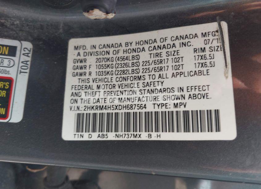 Photo 9 of 2013 Honda Cr-v EX (VIN 2HKRM4H5XDH687564)