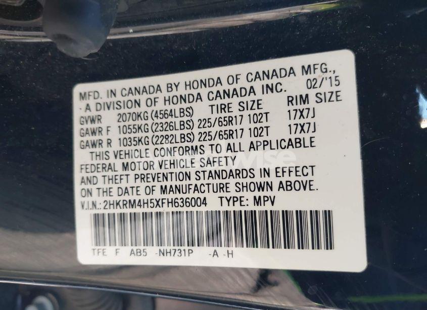 Photo 9 of 2015 Honda Cr-v EX (VIN 2HKRM4H5XFH636004)