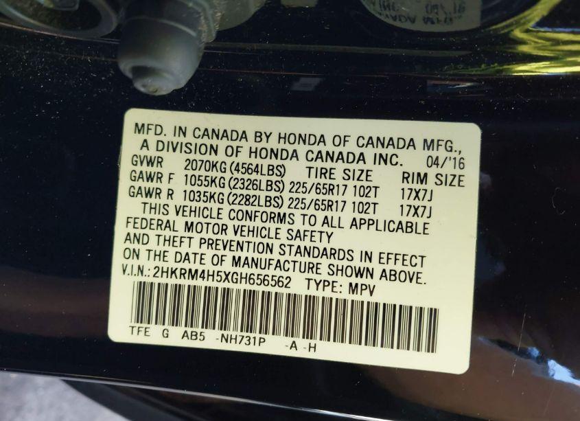 Photo 9 of 2016 Honda Cr-v EX (VIN 2HKRM4H5XGH656562)