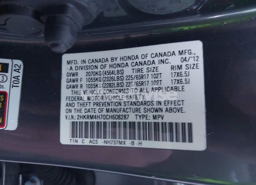 Photo 9 of 2012 Honda Cr-v EX-L (VIN 2HKRM4H70CH608287)