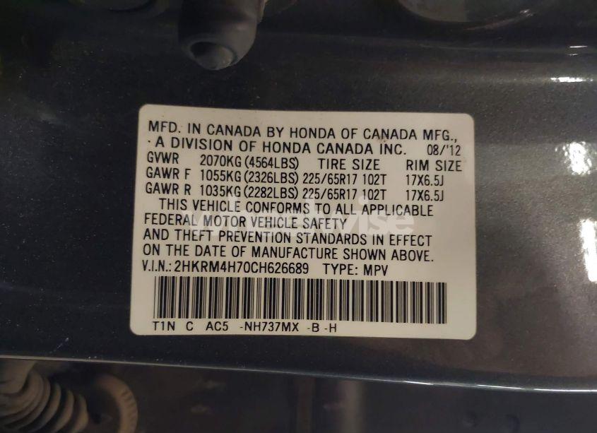 Photo 9 of 2012 Honda Cr-v EX-L (VIN 2HKRM4H70CH626689)