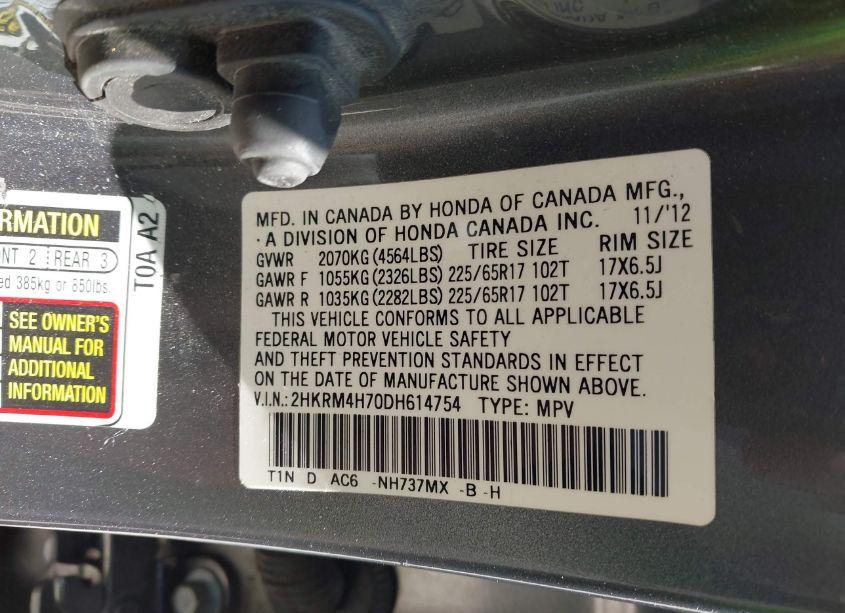 Photo 9 of 2013 Honda Cr-v EX-L (VIN 2HKRM4H70DH614754)