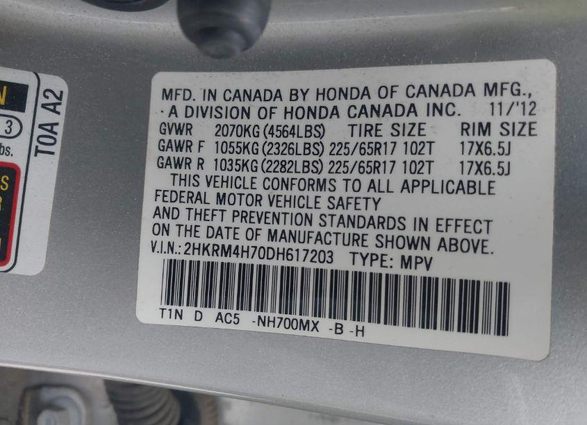 Photo 9 of 2013 Honda Cr-v EX-L (VIN 2HKRM4H70DH617203)