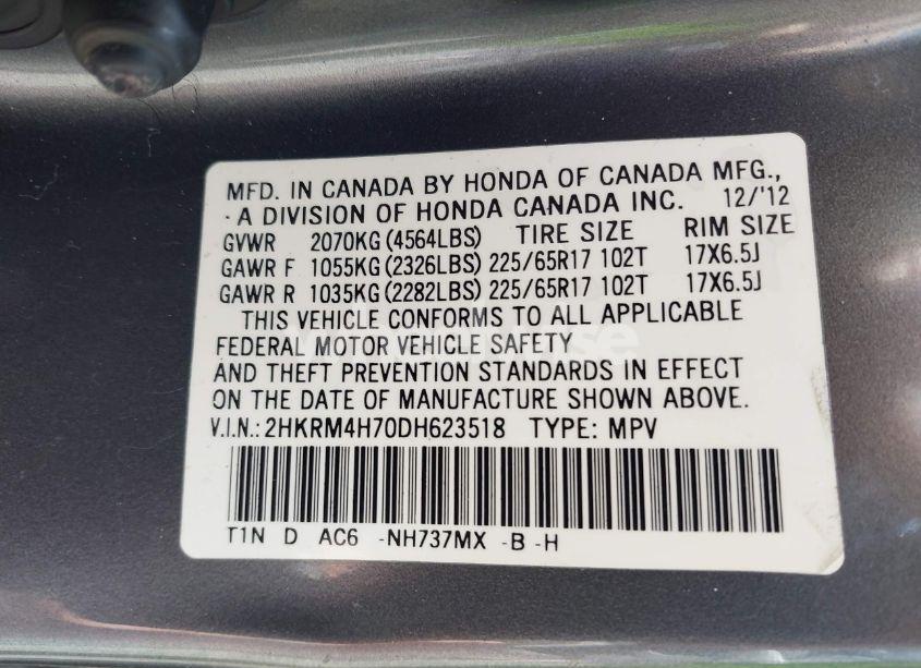 Photo 9 of 2013 Honda Cr-v EX-L (VIN 2HKRM4H70DH623518)