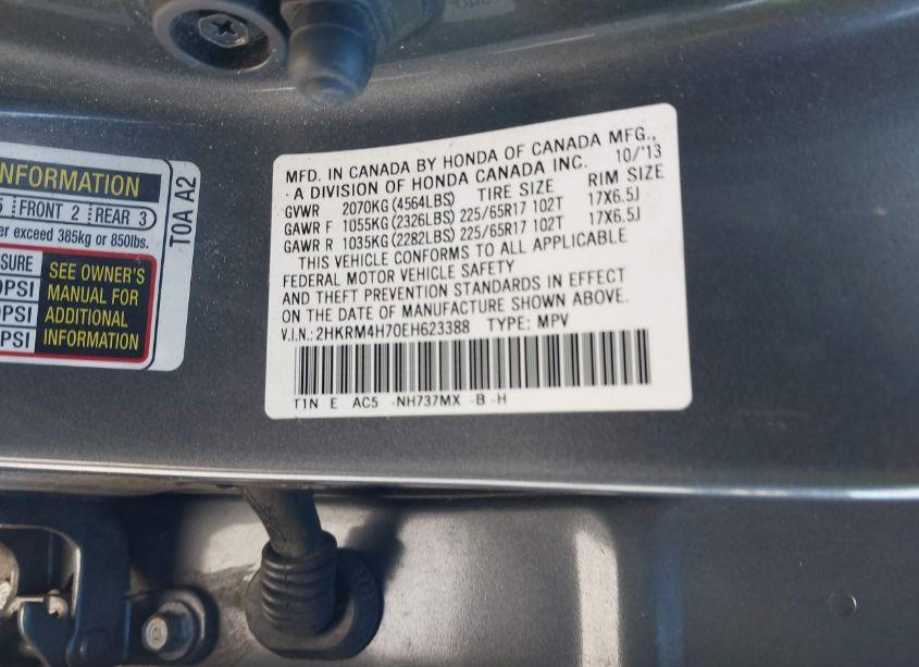 Photo 9 of 2014 Honda Cr-v EX-L (VIN 2HKRM4H70EH623388)