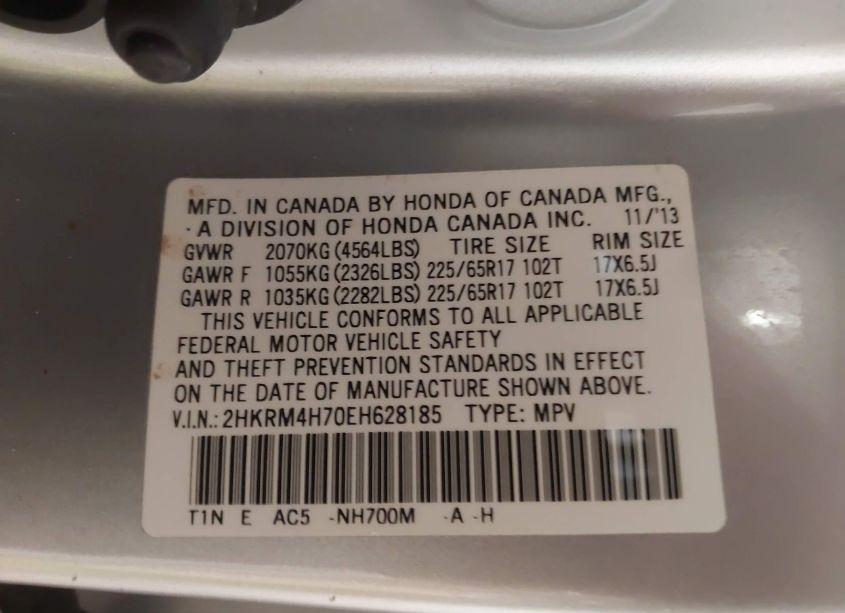 Photo 9 of 2014 Honda Cr-v EX-L (VIN 2HKRM4H70EH628185)