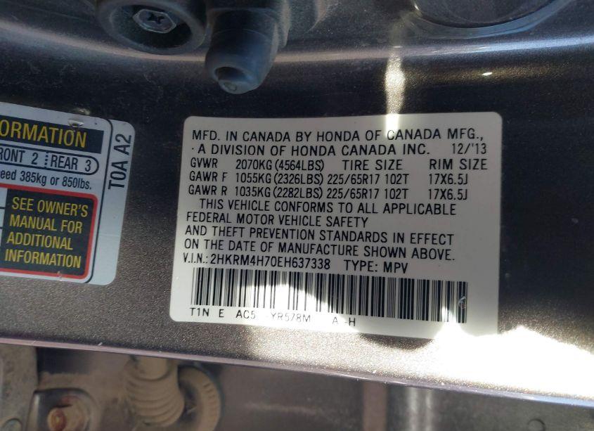 Photo 9 of 2014 Honda Cr-v EX-L (VIN 2HKRM4H70EH637338)