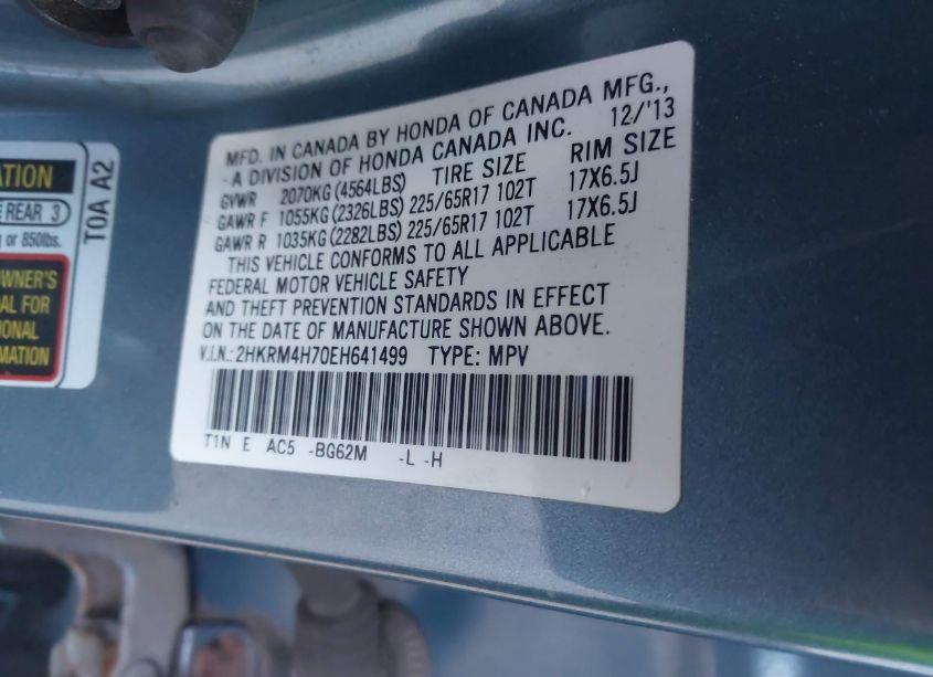 Photo 9 of 2014 Honda Cr-v EX-L (VIN 2HKRM4H70EH641499)