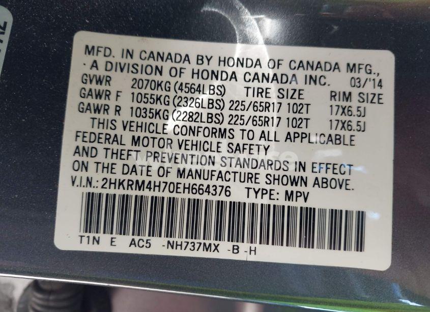 Photo 9 of 2014 Honda Cr-v EX-L (VIN 2HKRM4H70EH664376)