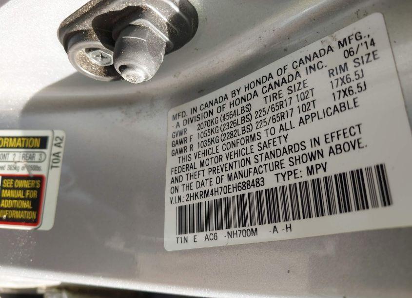 Photo 9 of 2014 Honda Cr-v EX-L (VIN 2HKRM4H70EH688483)