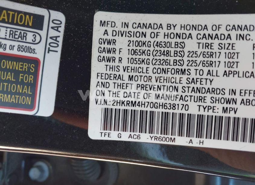 Photo 9 of 2016 Honda Cr-v EX-L (VIN 2HKRM4H70GH638170)