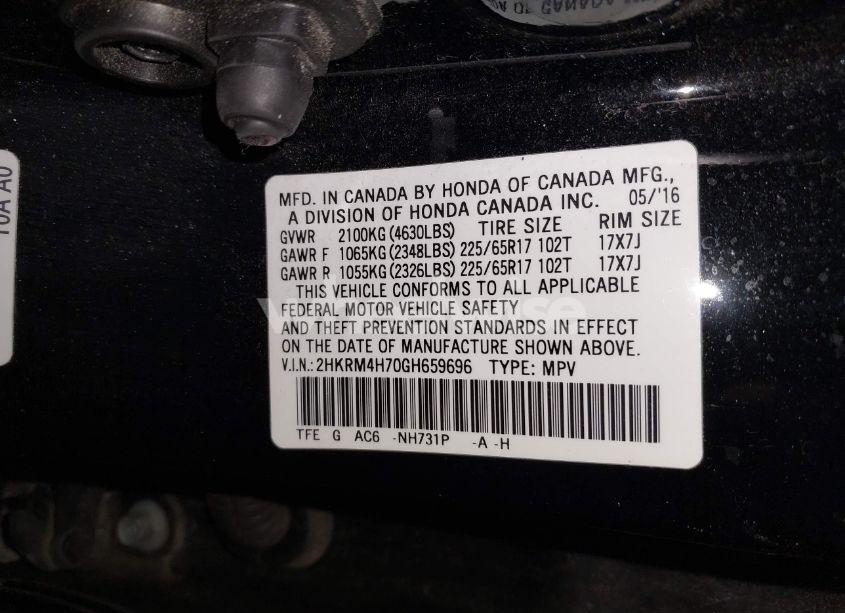 Photo 9 of 2016 Honda Cr-v EX-L (VIN 2HKRM4H70GH659696)