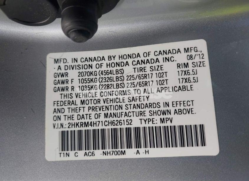 Photo 9 of 2012 Honda Cr-v EX-L (VIN 2HKRM4H71CH626152)