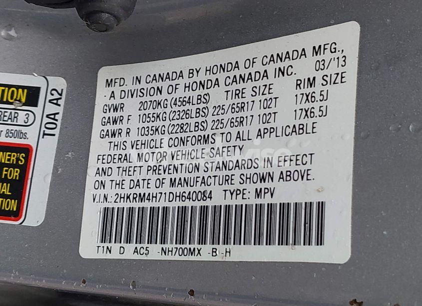 Photo 9 of 2013 Honda Cr-v EX-L (VIN 2HKRM4H71DH640084)