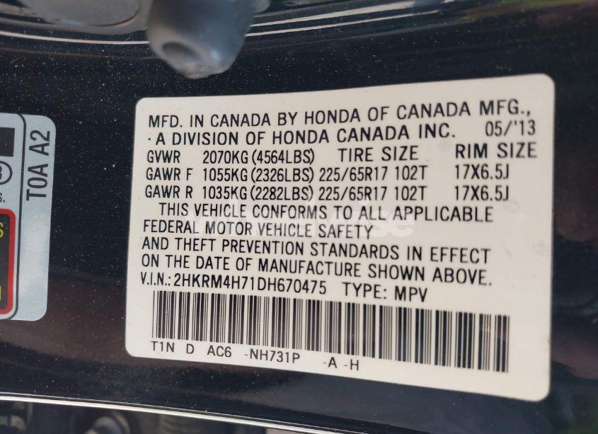 Photo 9 of 2013 Honda Cr-v EX-L (VIN 2HKRM4H71DH670475)