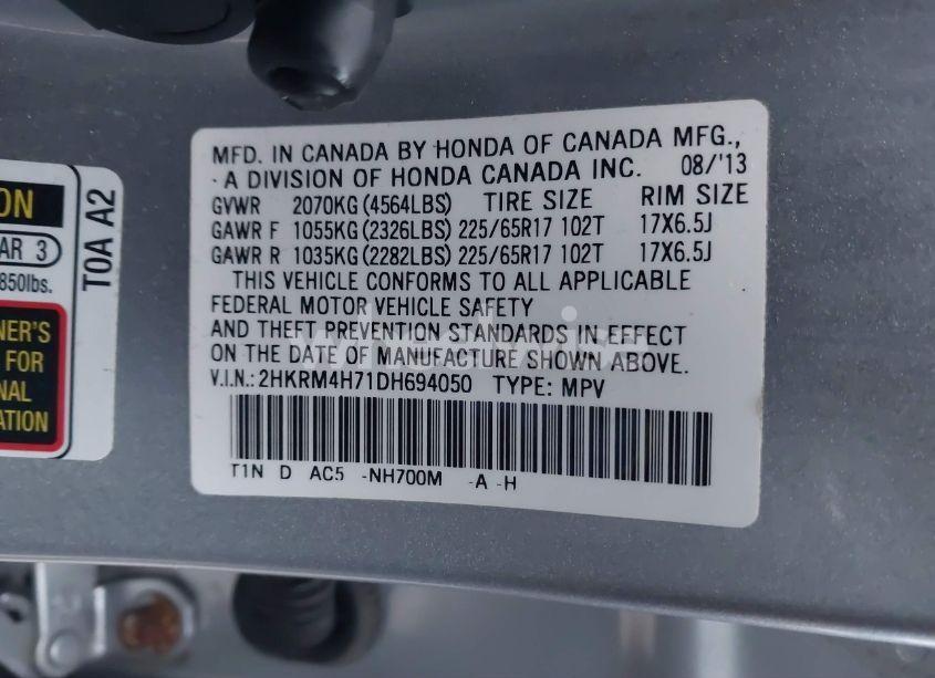 Photo 9 of 2013 Honda Cr-v EX-L (VIN 2HKRM4H71DH694050)