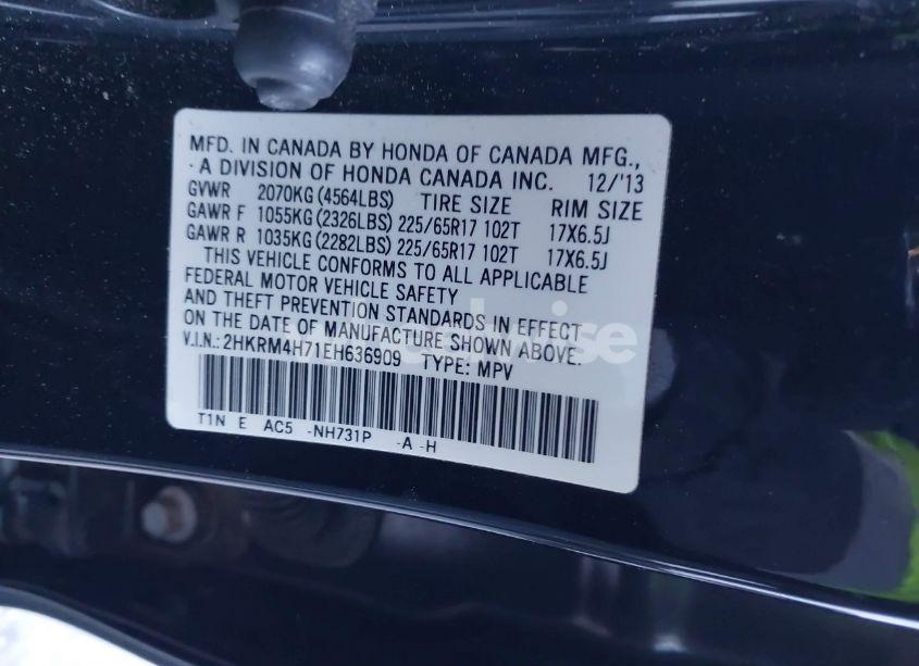 Photo 9 of 2014 Honda Cr-v EX-L (VIN 2HKRM4H71EH636909)