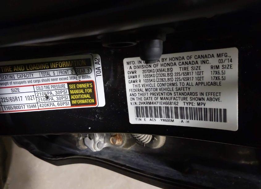 Photo 9 of 2014 Honda Cr-v EX-L (VIN 2HKRM4H71EH668162)