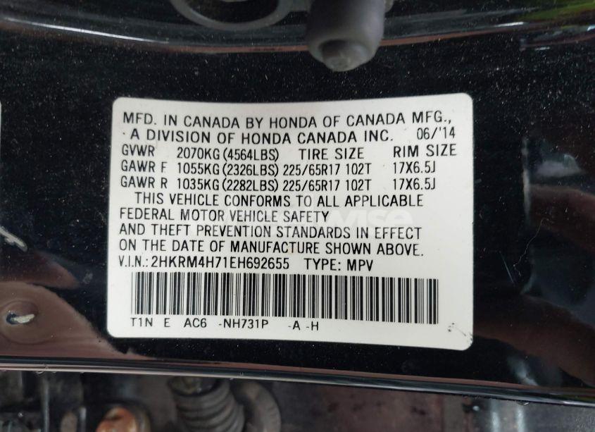 Photo 9 of 2014 Honda Cr-v EX-L (VIN 2HKRM4H71EH692655)