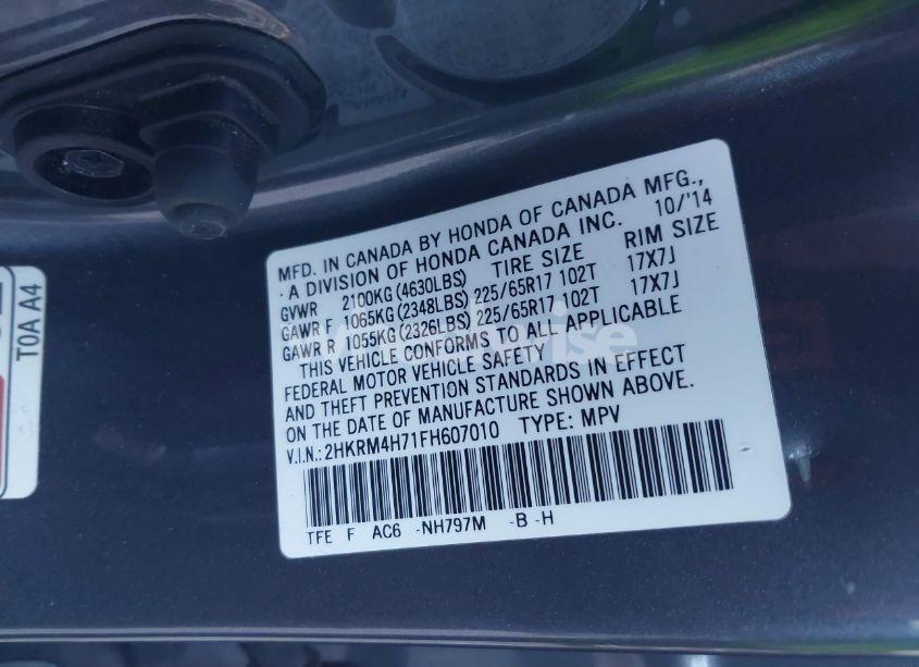 Photo 9 of 2015 Honda Cr-v EX-L (VIN 2HKRM4H71FH607010)