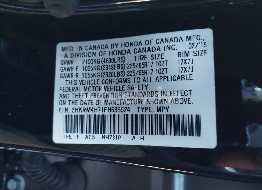 Photo 9 of 2015 Honda Cr-v EX-L (VIN 2HKRM4H71FH636524)