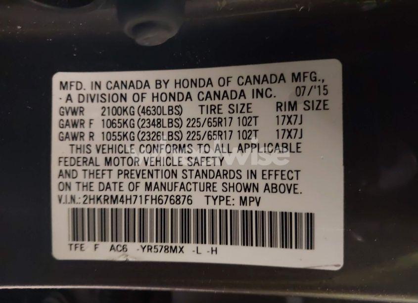 Photo 9 of 2015 Honda Cr-v EX-L (VIN 2HKRM4H71FH676876)