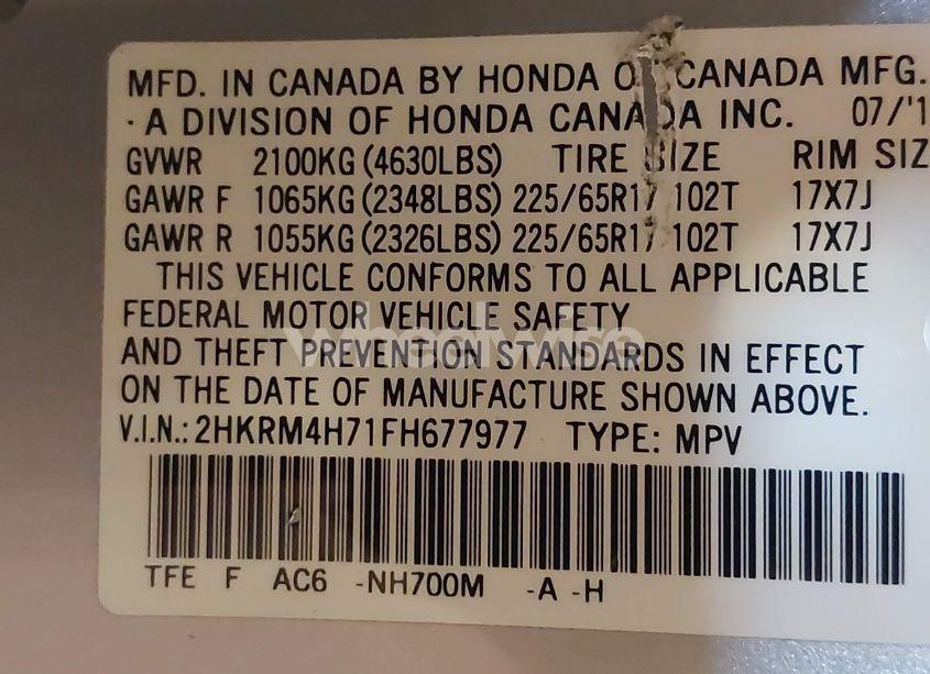 Photo 9 of 2015 Honda Cr-v EX-L (VIN 2HKRM4H71FH677977)