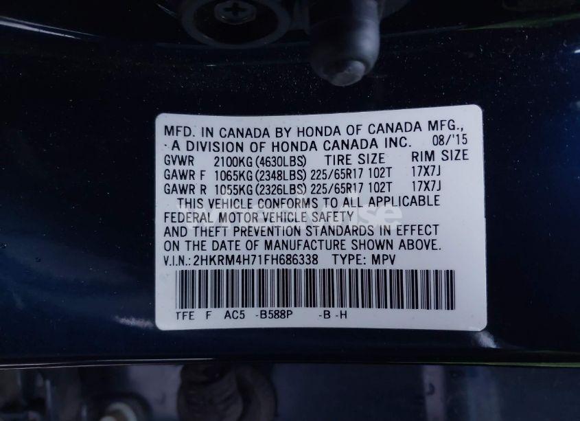 Photo 9 of 2015 Honda Cr-v EX-L (VIN 2HKRM4H71FH686338)