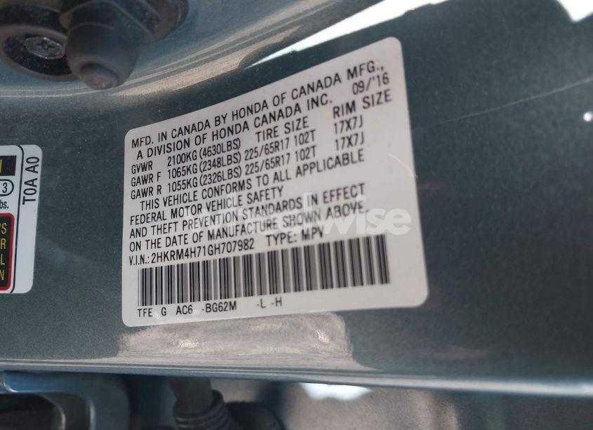 Photo 9 of 2016 Honda Cr-v EX-L (VIN 2HKRM4H71GH707982)