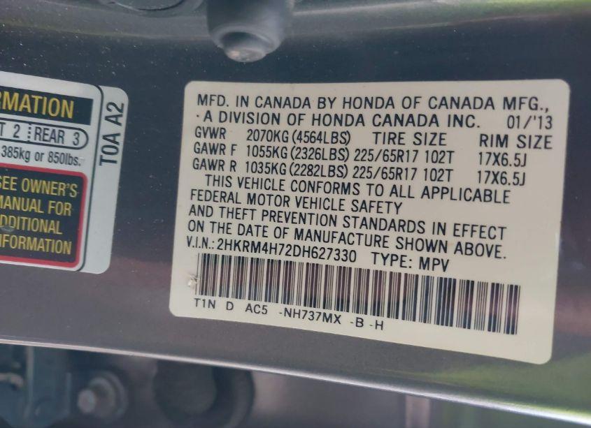 Photo 9 of 2013 Honda Cr-v EX-L (VIN 2HKRM4H72DH627330)