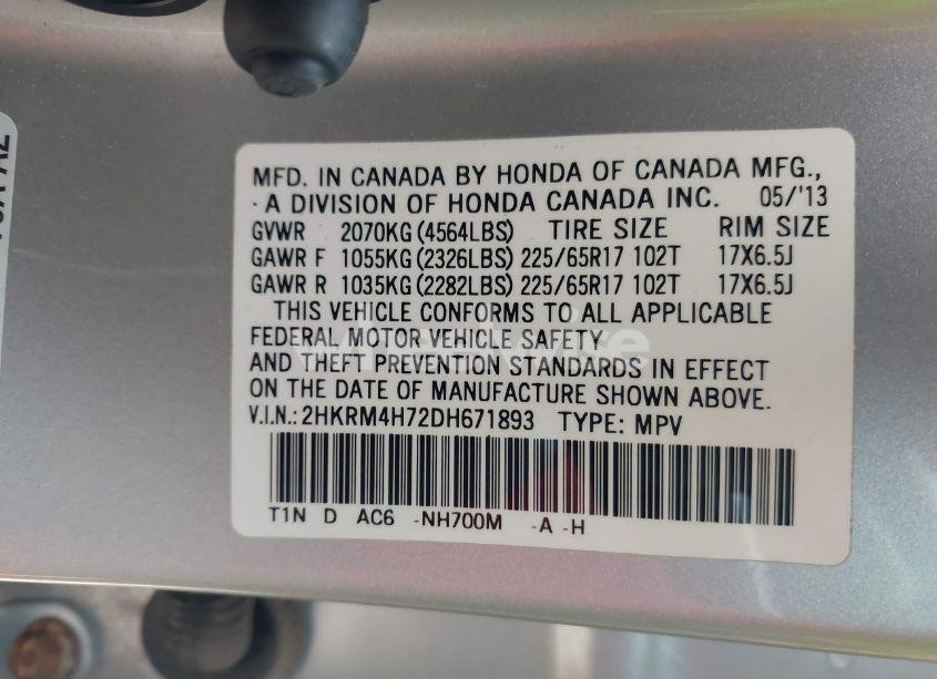 Photo 9 of 2013 Honda Cr-v EX-L (VIN 2HKRM4H72DH671893)