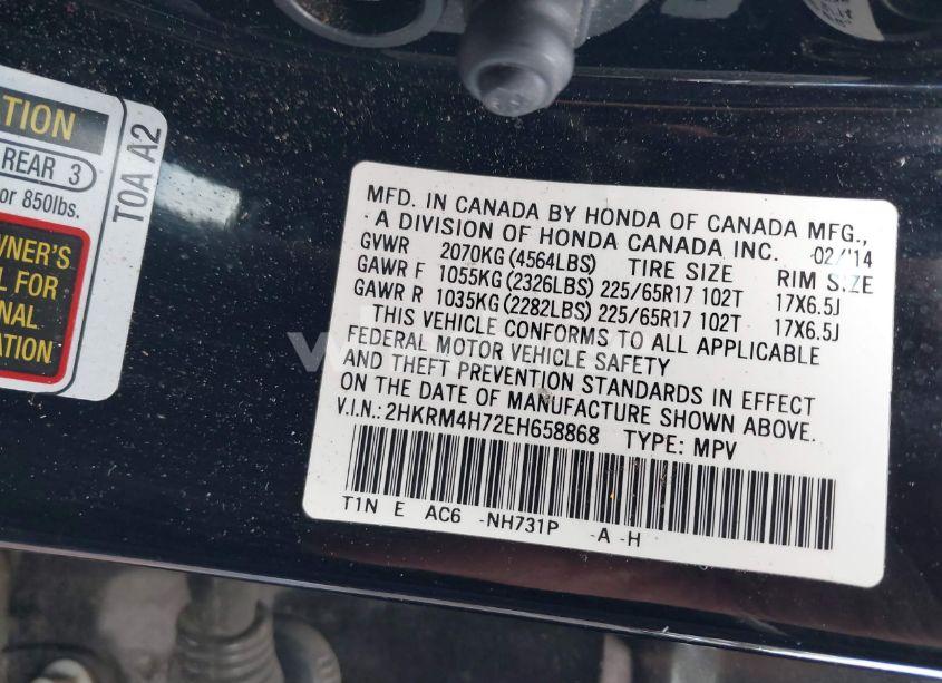 Photo 9 of 2014 Honda Cr-v EX-L (VIN 2HKRM4H72EH658868)