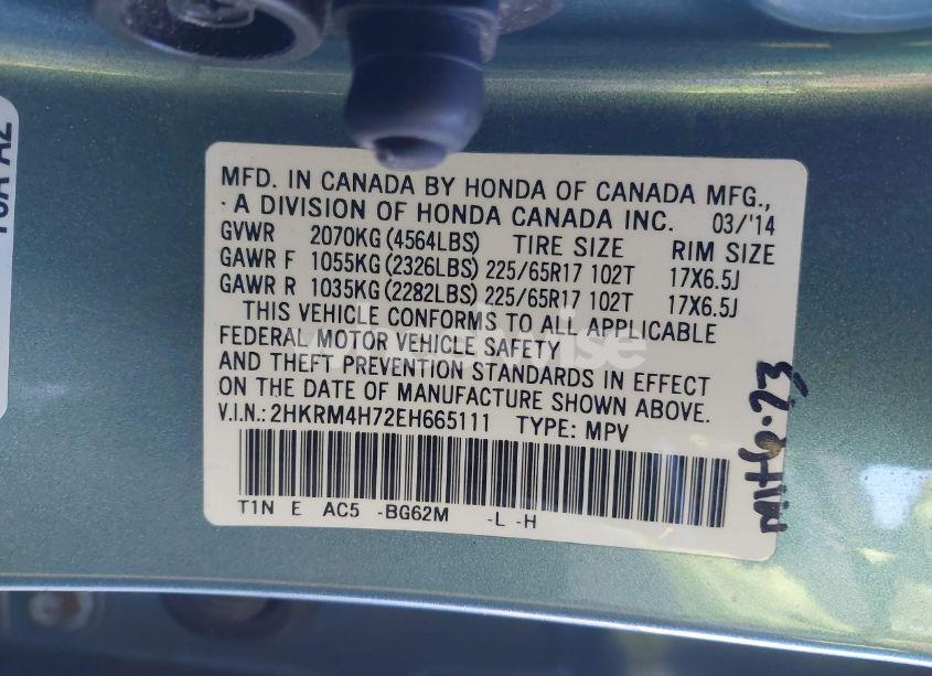 Photo 9 of 2014 Honda Cr-v EX-L (VIN 2HKRM4H72EH665111)