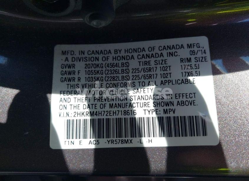 Photo 9 of 2014 Honda Cr-v EX-L (VIN 2HKRM4H72EH718616)